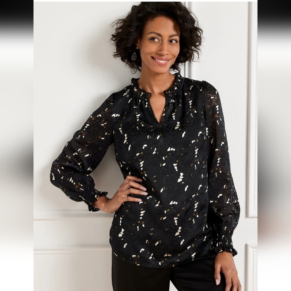 Talbots Plus Burnout Velvet Popover Top - Picture 13 of 13